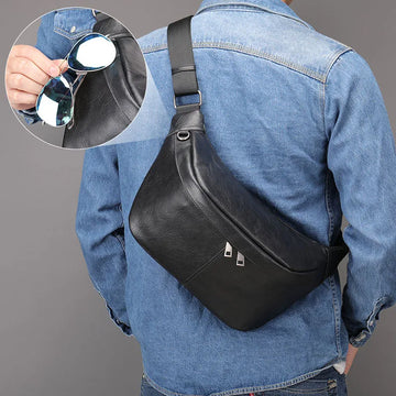 Xajzpa   Black Men's Chest Bag Soft Genuine Leather Shoulder Messenger Bag Male Sling Bags Travel Waist Pack Crossbody Summer Bag